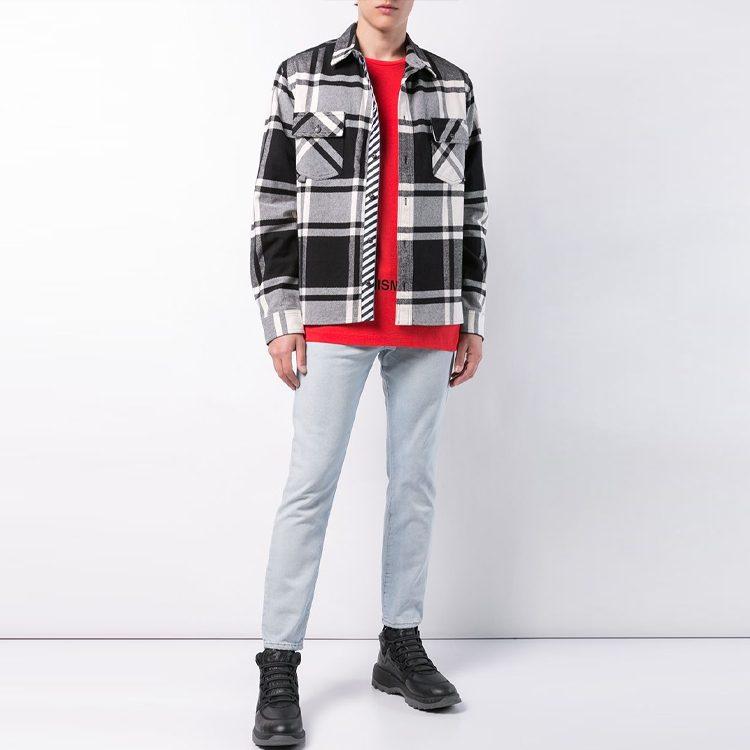 OFF WHITE Logo Print Checked Flannel Overshirt OMAB001R191850152010