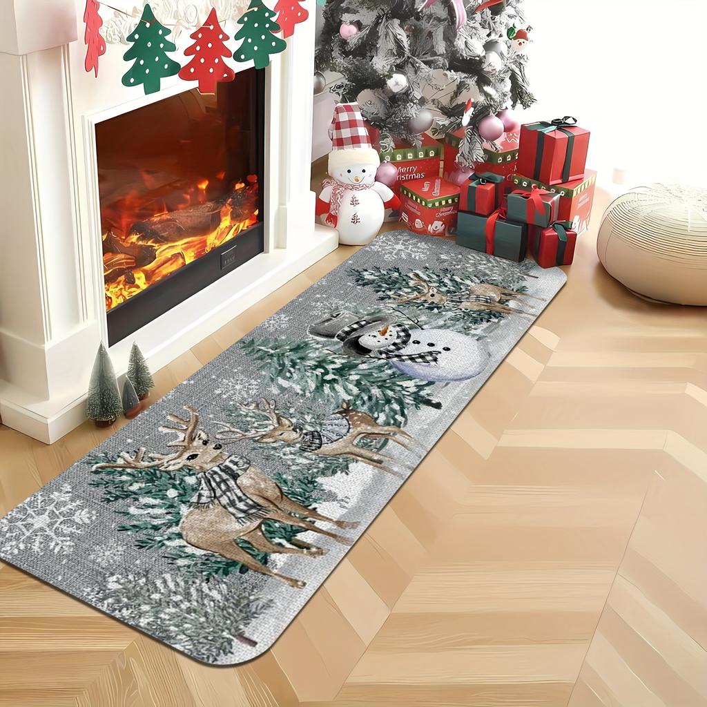 1Pcs Anti Fatigue Kitchen Rugs Christmas Gray Elk Print Waterproof Non-Slip Thick Cushioned Kitchen Mat Heavy Duty Comfort Standing Mat for Kitchen