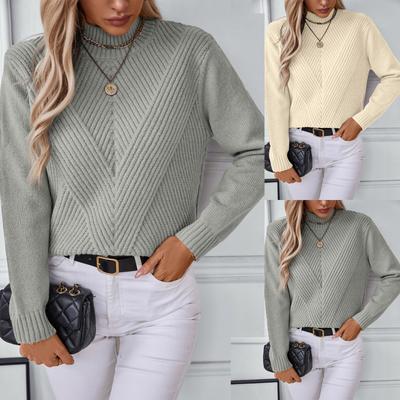 Solid Colour Half High Neck Pullover Women's Long Sleeve Knitted Sweater