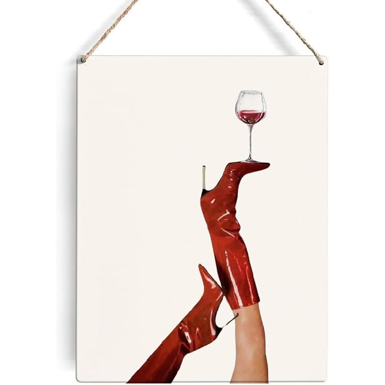GUDIAO Red Bar Boot Martini Trendy Cherry Girly Wall Art Cocktail Wall Decor Preppy Apartment Room Decor Aesthetic Home Bar Cart Pop Art Decoration SHOE2