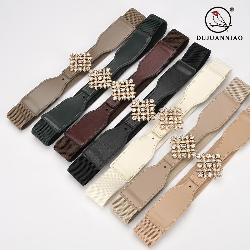 Rhombus Elastic Decorative Belt Women'S Elastic Pearl Inlaid Dress Belt With Skirt Waist