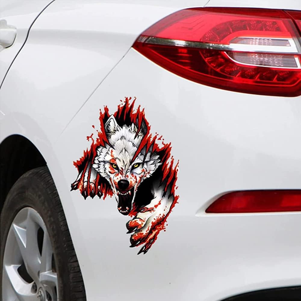 3D Personalized Car Stickers Decal Blood Wolf Reflective Stickers Decoration Sticker Window Decal Auto Truck Printed Scary Waterproof Self Adhesive