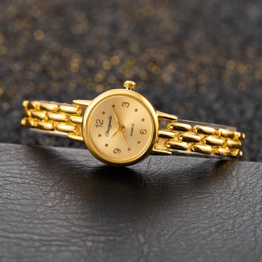 New Simple Women Watches Luxury Gold Small Dial Rhinestone Alloy Quartz Wristwatch Elegant Ladies Watch Clock Gift Reloj Mujer