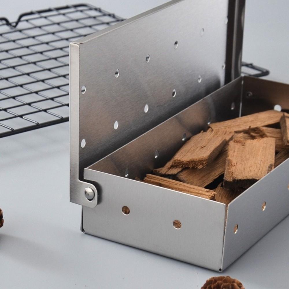 Stainless Steel BBQ Smoker Box Won't Warp Vent Grill Roast Charcoal Box Thickened Sawdust Charcoal Box Outdoor Cooking