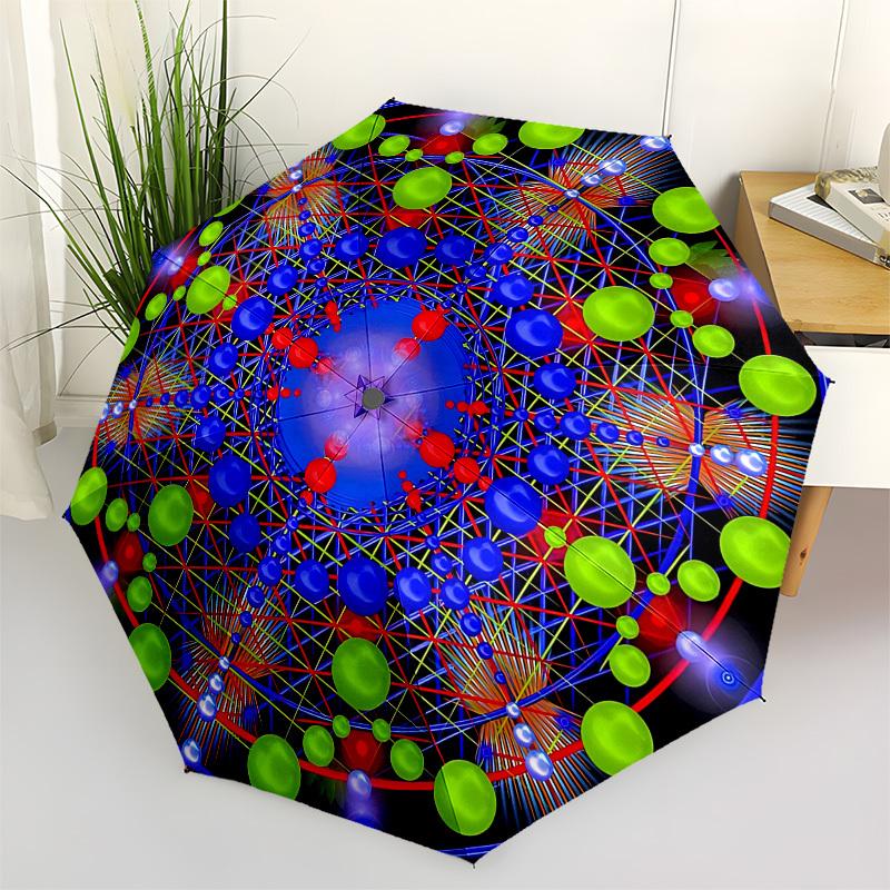 1pc Geometry Mandala Automatic Folding Umbrella, Portable Collapsible Design, 8-Rib Iron Frame, Outdoor Accessory yy250905081