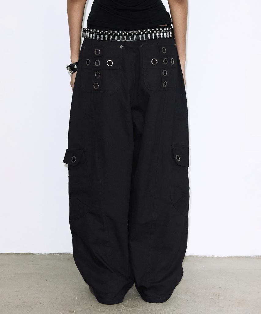 FANCY CLUB Cross Pocket Cargo Pants (Black) F25Zd976