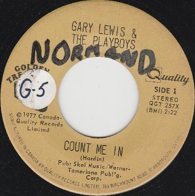 7-Zoll Schallplatte GARY LEWIS & THE PLAYBOYS - Count Me In / Everybody Loves A Clo QGT257X QUALITY 1977 Kanada Rock Gebraucht