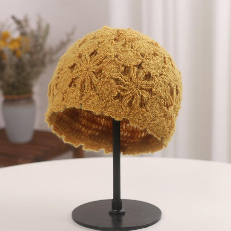 

Нишевая ретро литературная кружевная цветочная ажурная шляпа женская милая модная вязаная шерстяная шапка меховая шапка 55-60cm