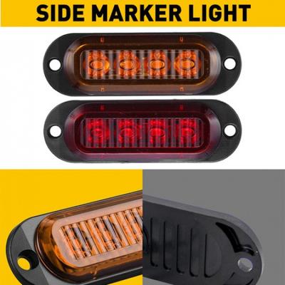 4LED Amber/Red Side Oval Light Turn Clearance Tail Lamp Truck Trailer RV Pick-Up