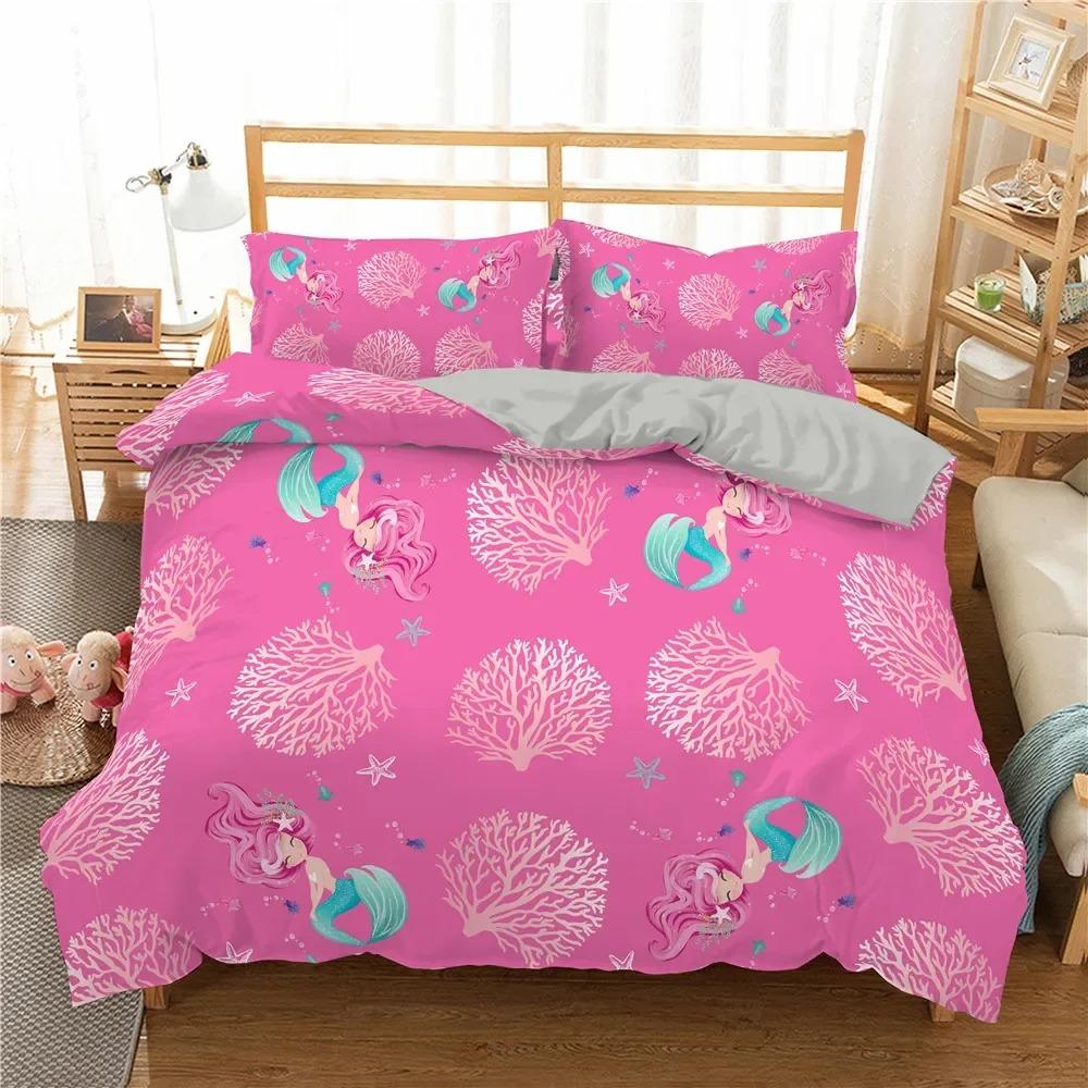 Set Biancheria da Letto Culla Copripiumino per Bambino Bambini Blu Cartone Animato Sirena Edredones Niños Ragazze Principessa Poliestere Copripiumino