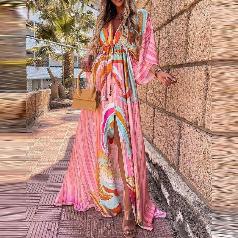 Women Elegant Printed Dress Women's Dress Pullover Elegant High Waist Fashion Print Chiffon Dress
