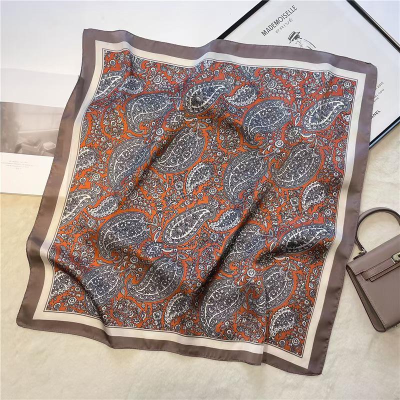 Women's French Retro Silk Cashew Scarf: Versatile Square Ribbon Headscarf