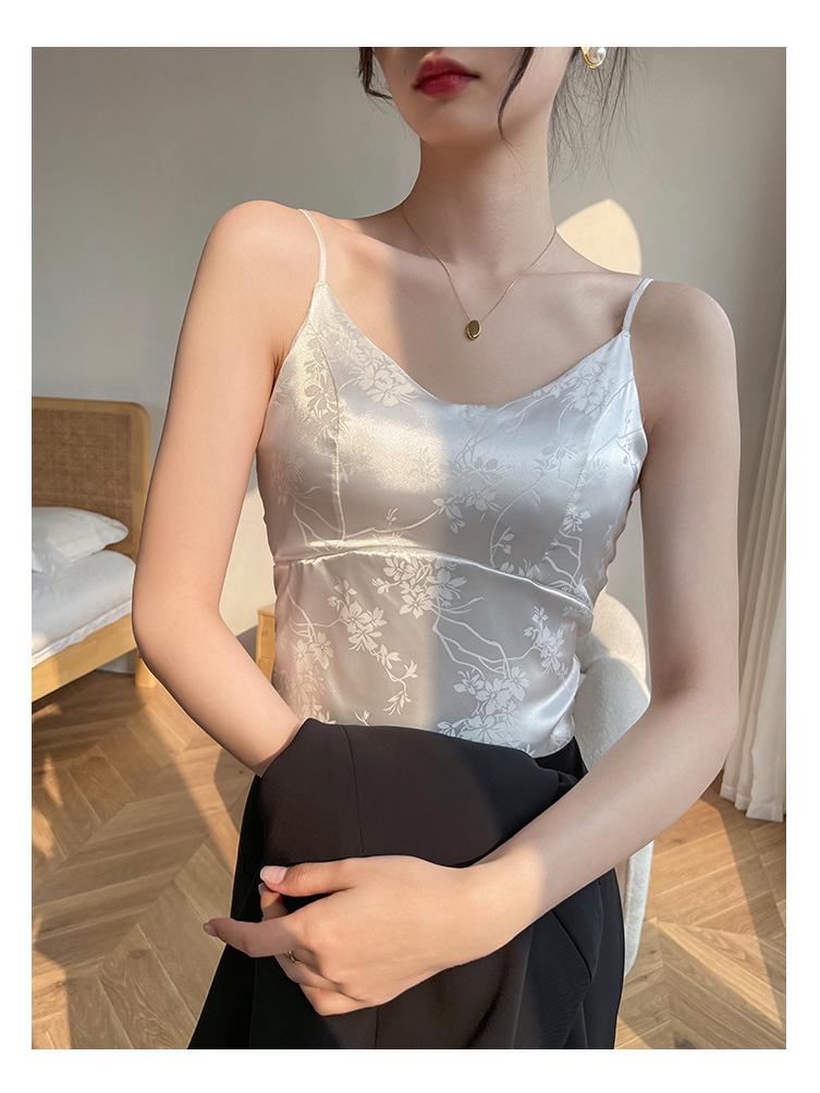 Women's V-Neck Satin Camisole with Chest Pads - Chinese Style Innerwear & Outerwear