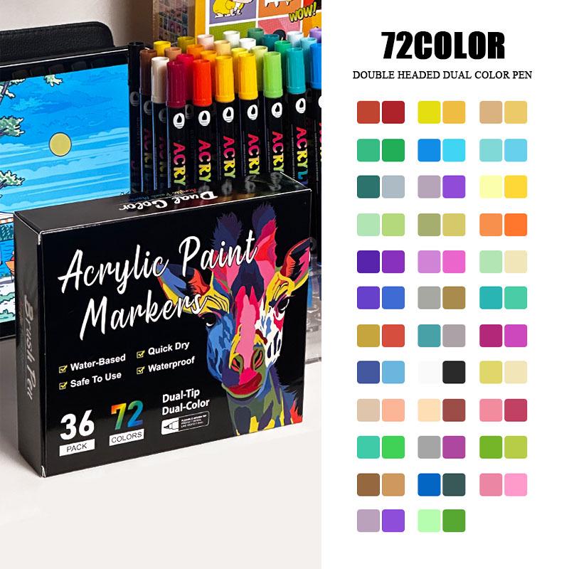 Dual-Ended Two-Color Acrylic Markers Set - 72 Colors for Kids' Painting & Doodling