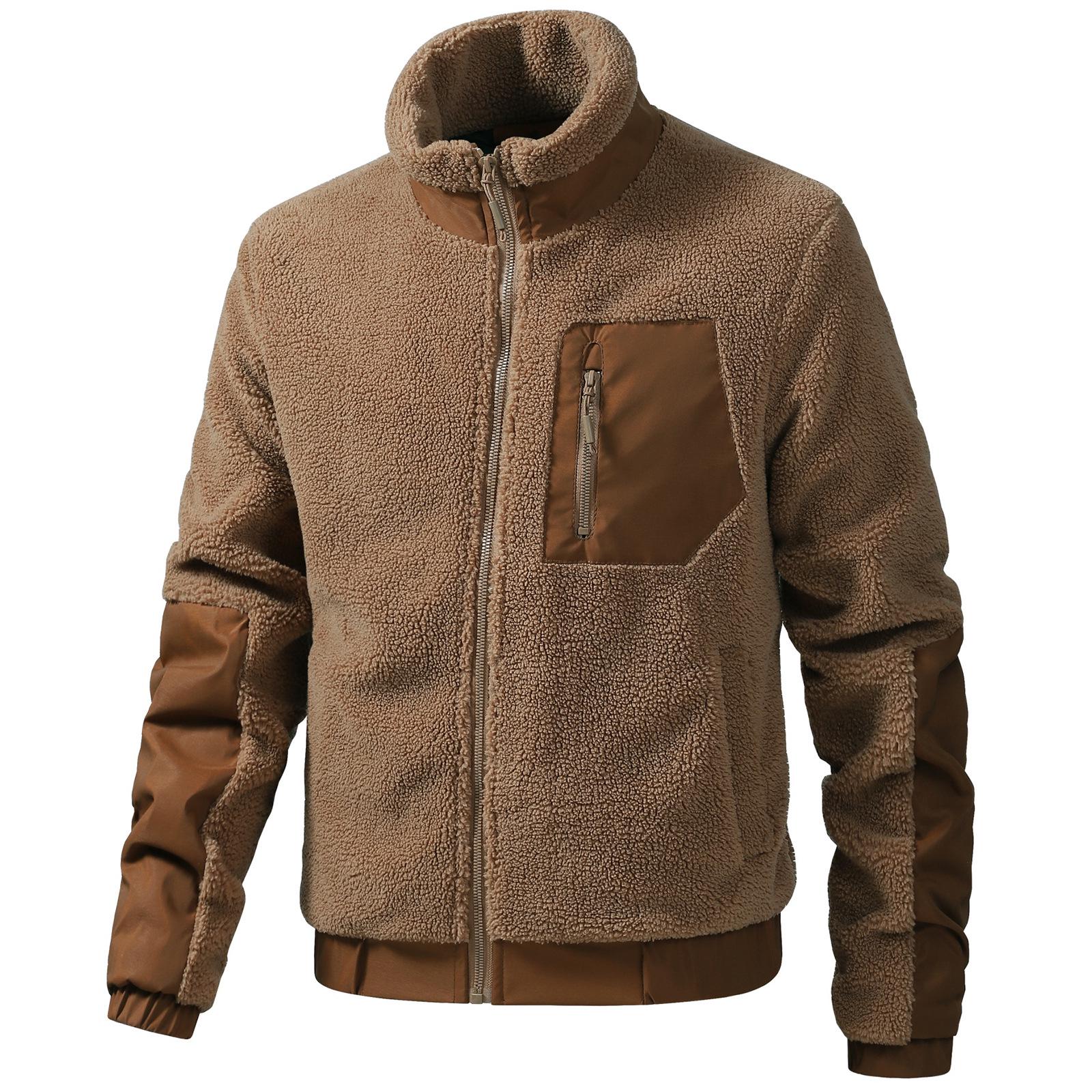 

Men s Autumn/Winter Stand Collar Teddy Fleece Jacket: Casual Style Cardigan for Outdoor Wear Extra Large