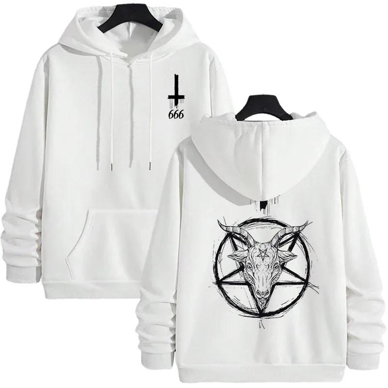 666 logo Autumn and winter casual pullover top, Devil print men's hoodie, 2025 streetwear Gothic Satan sweatshirt