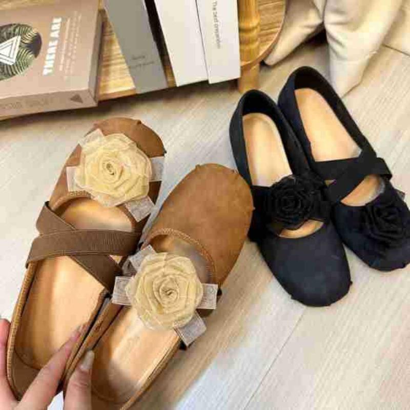 Autumn New Inner Height Increase Retro Camellia Babu Shoes Outer Wear Cross Belt Sweet Round Head Mary Jane Single Shoes