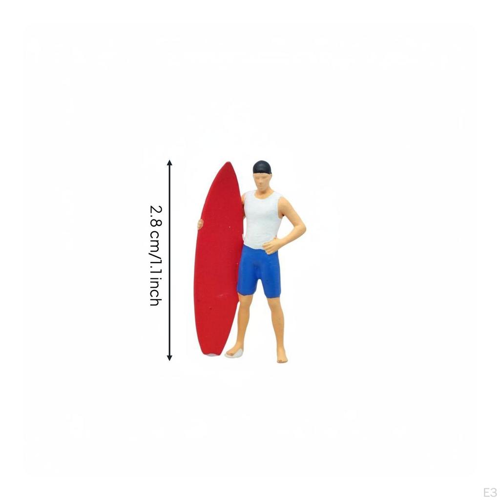 1:64 Surfing Figure Micro Landscape Beach Surfer Small Figurine Diorama for Sand