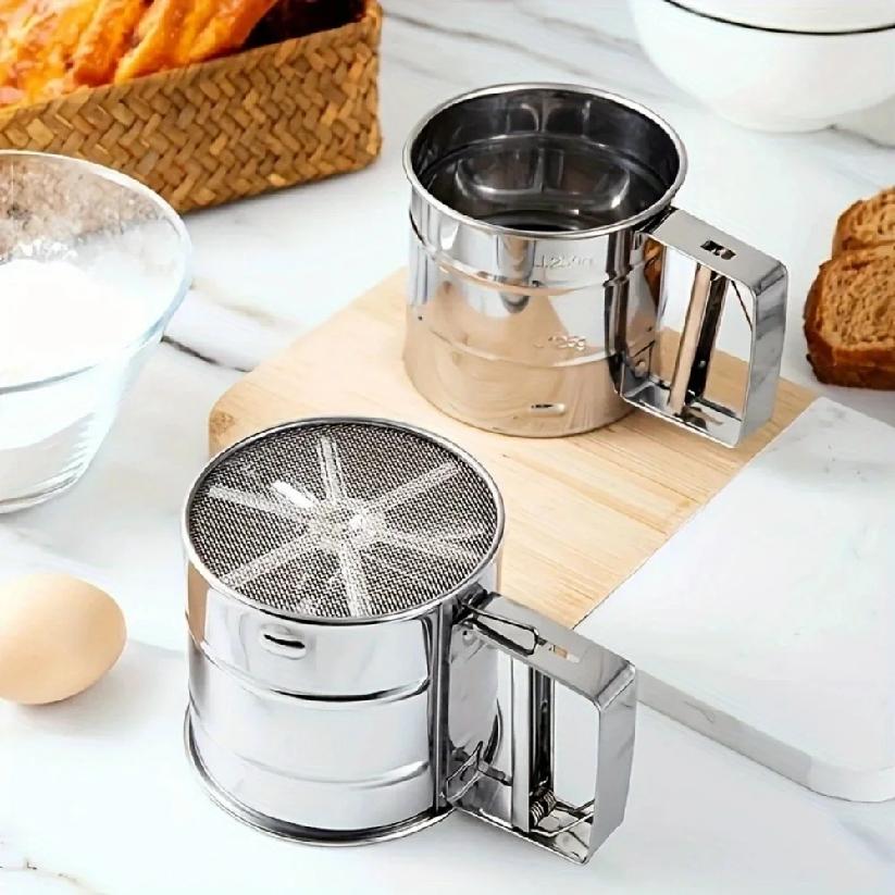 Fine Mesh Flour Sifter with Handl Stainless Steel Filter Sieve for Baking Sugar Coffee Powers Semi-automatic Manual Kitchen Tool