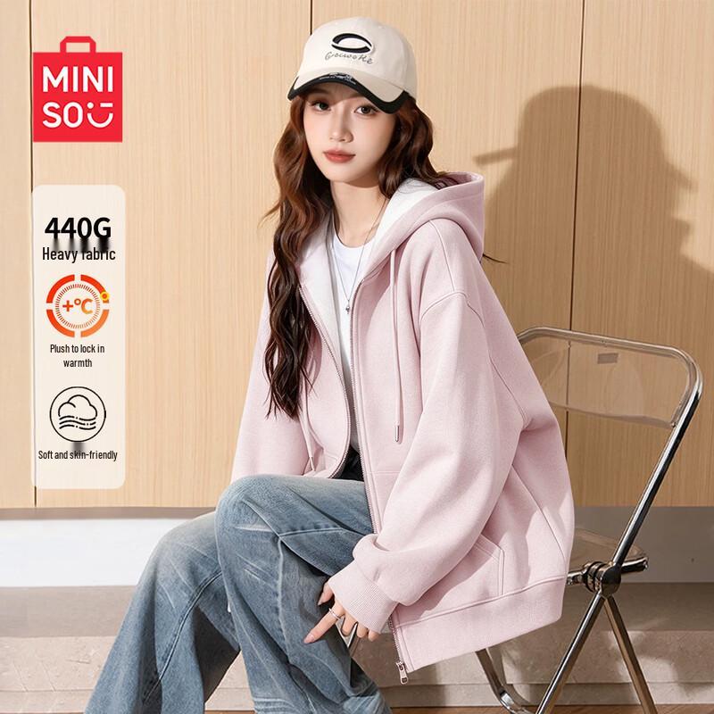 MINISO Women's Fleece-Lined Hooded Casual Zip-Up Jacket