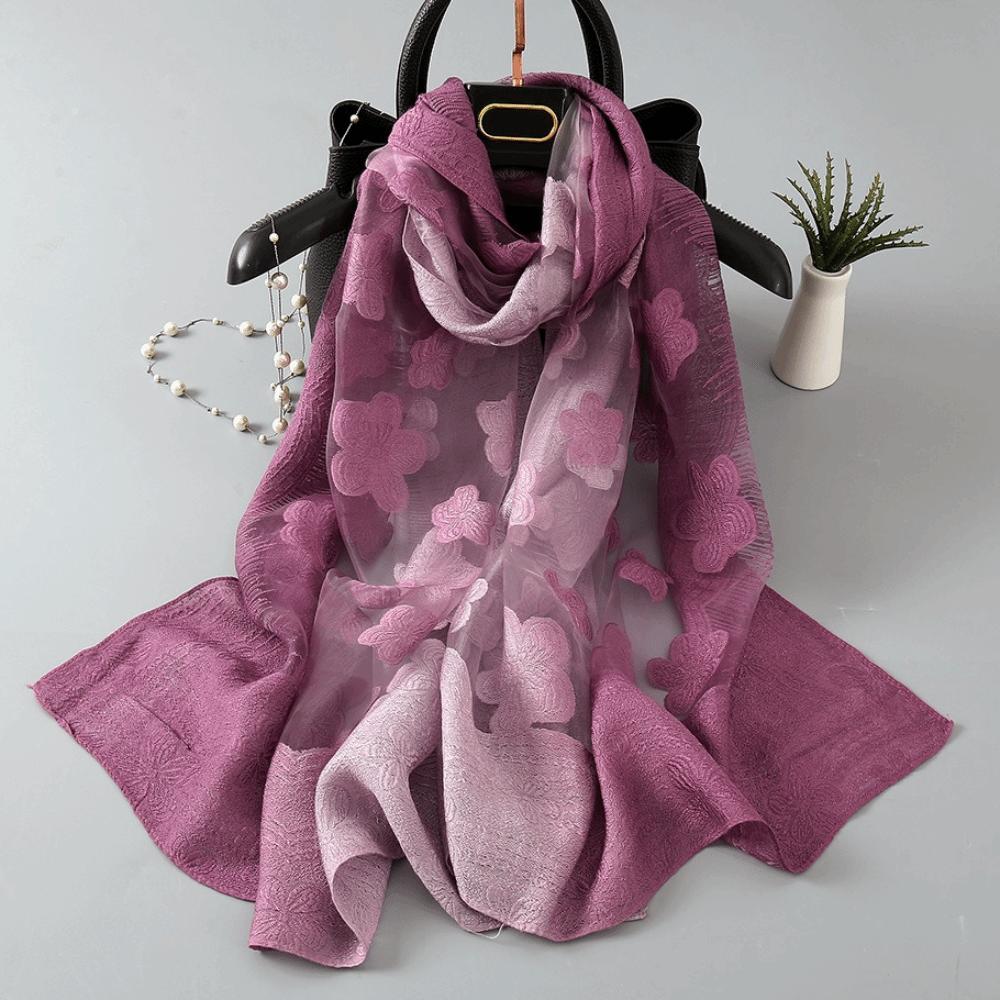 Gradient Color Cut Flowers Scarf Thin Beach Shawl Wrap Fashion Sunscreen Scarf