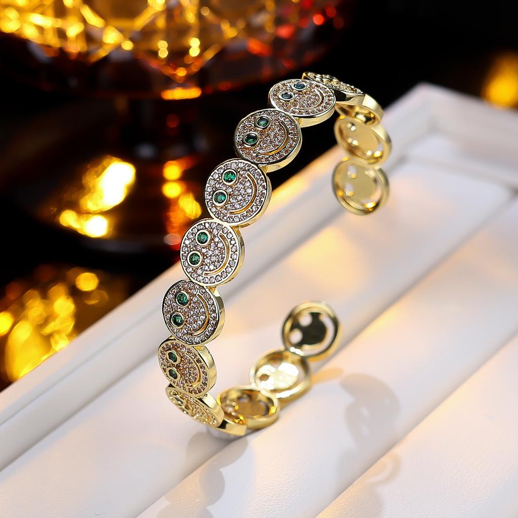 Women Smile Face Bracelet Ring Set Fashion Minimalist Zircon Jewelry Perfect For Party Gathering Wear