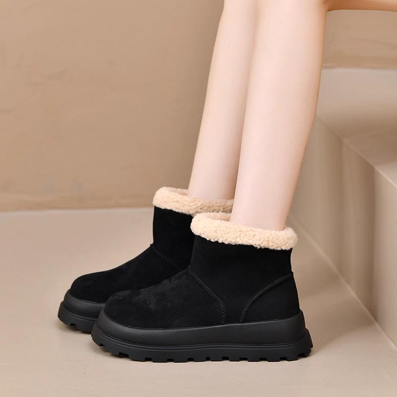Thick-soled snow boots women's 2025 new winter velvet women's shoes warm fluffy short boots non-slip Birkencotton boots