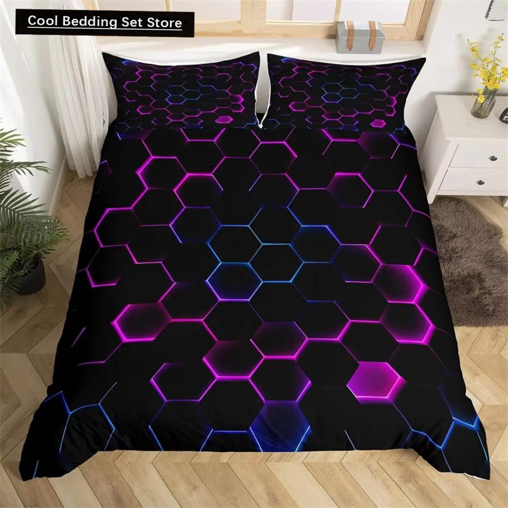 

Роскошные комплекты постельного белья из черного мрамора с 3D-принтом, красные светящиеся многоугольные сетчатые узоры, односпальные, двуспальные, двуспальные, двуспальные, королевского размера, пододеяльники EU single(135x200cm)