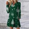Dame Julemønstret Kjole Løs V-hals Casual Langermet Kjole
