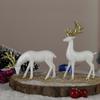 Two-piece set of white Christmas reindeer statue ornaments with golden antlers and horn decorations, suitable for Christmas, Valentine's Day,