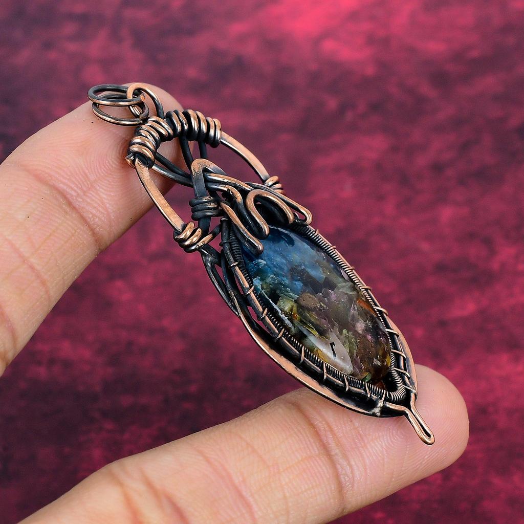 Copper Watermelon Tourmaline Gemstone Pendant Copper Wire Wrapped Elegant Jewelry