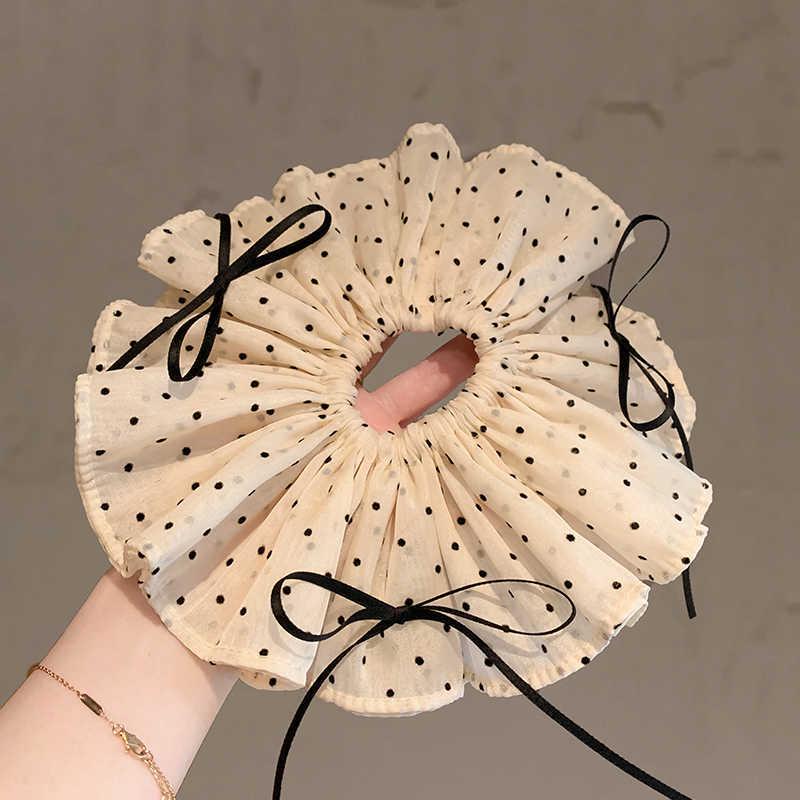 Elegant Korean Blue Striped Lace Trim Scrunchie