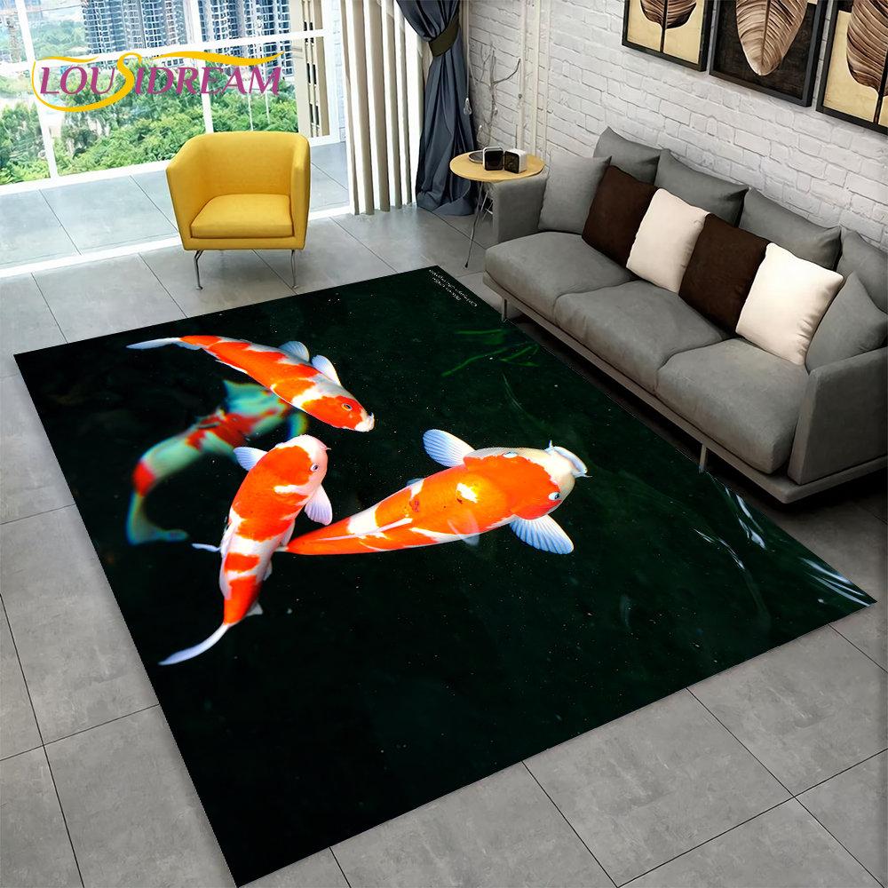 3D Pastoral Tai Chi Carp Fish Area Rug,Carpet Rug for Living Room Bedroom Sofa Doormat Decor,Kid Play Kitchen Non-slip Floor Mat