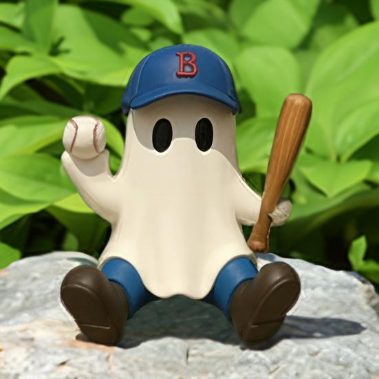 Halloween Character Ghost Figurine Cute Rugby Tennis Baseball Ghost Sculpture Resin Ghost Statue Tabletop Ornament for Home Party Indoor Outdoor Decor