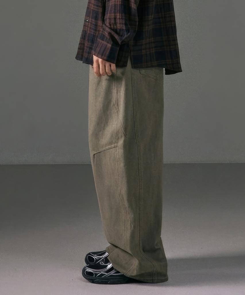 LXT Natural Washed Cotton Wide Straight Pants [Khaki]