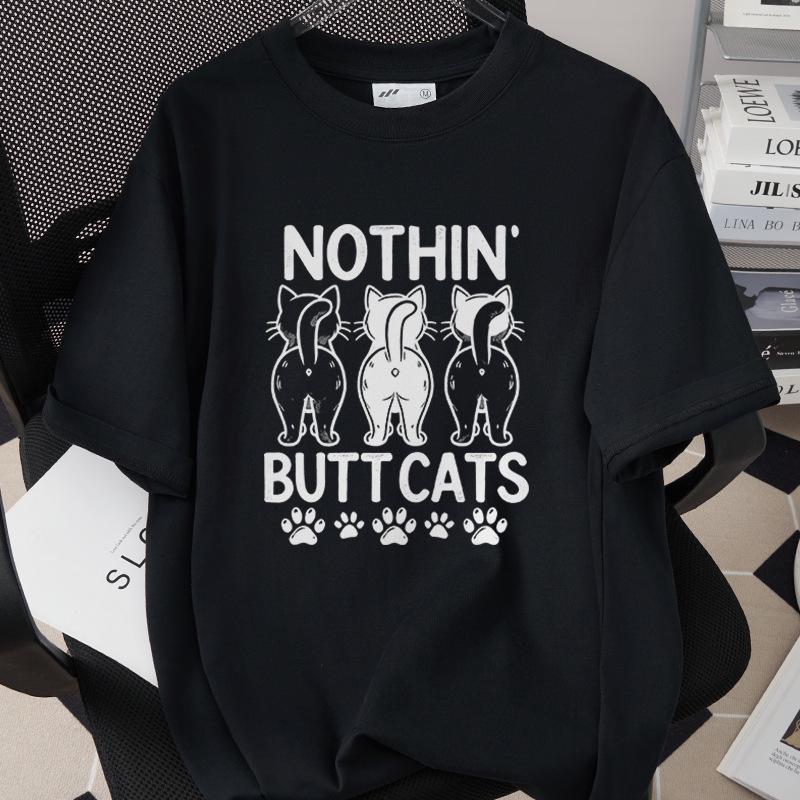 Trendiges Grenzüberschreitendes Katzen-Print-T-Shirt, 260g Reine Baumwolle, Kurzarm, Einfach 1002-45