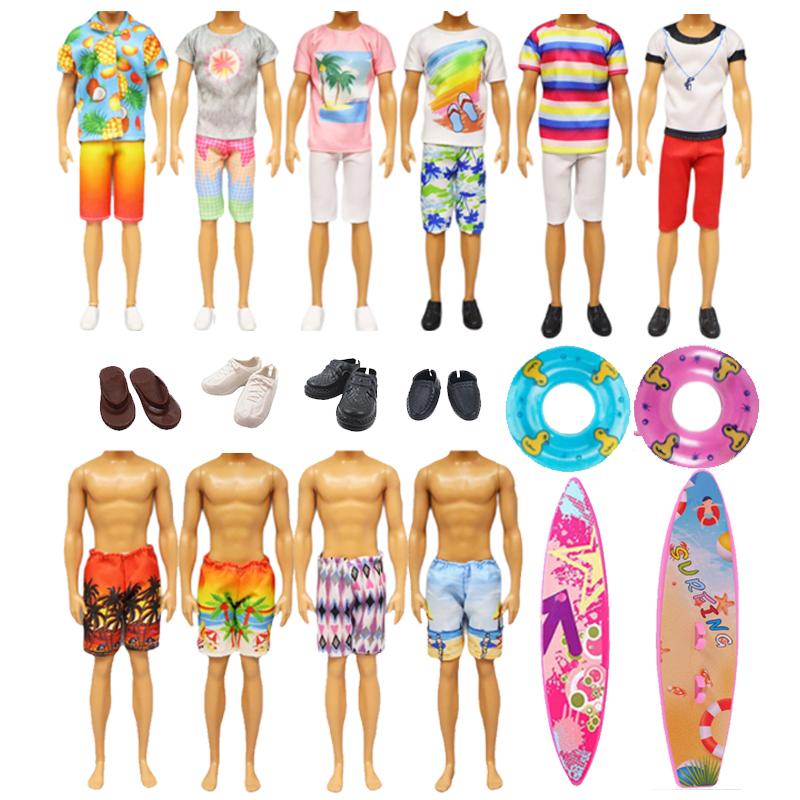 10Pcs Doll Clothes Accessories Inch Boy Ken Dolls Include Outfits Beach Shorts Shoes Swim Ring Surfboard and for 12 4 2 1 Kid Friendly Entertaining