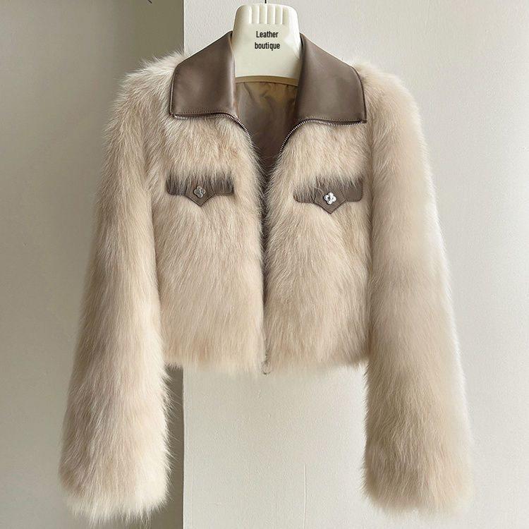 2025 Women's Short Faux Fox Fur Coat: Turn-Down Collar, Long Sleeve, Thickened, Korean Style Fashion for Autumn & Winter.