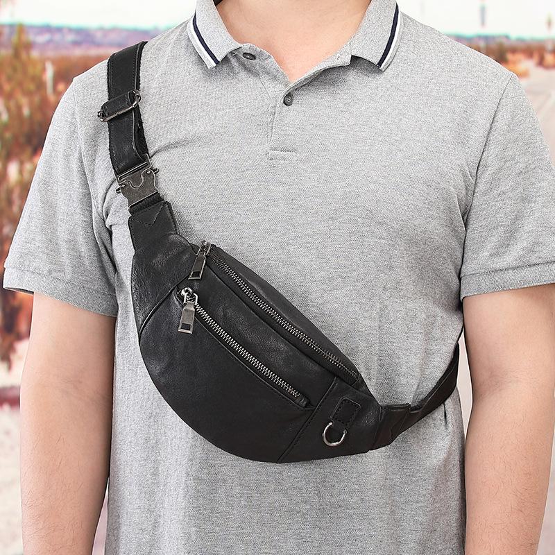 

Genuine Leather Waist Bag for Running Fashion Cowskin Men s Chest Bag Waist Bag Single Shoulder Backpack Male Chest Pack Small