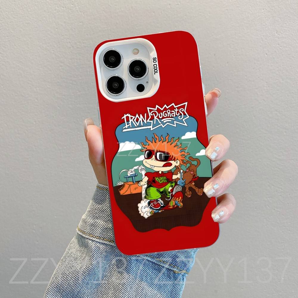 R-Rugrats Funny Cartoon Phone Case For iPhone 16,15,14,13,12,11,8,7,Pro,Max,Plus,Mini,XS,SE White Candy Matte Shockproof Cover