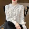 Temperament Polished Hollow Bubble Sleeve Lace Top Women's Bottoming Shirt with Spring and Autumn New Loose