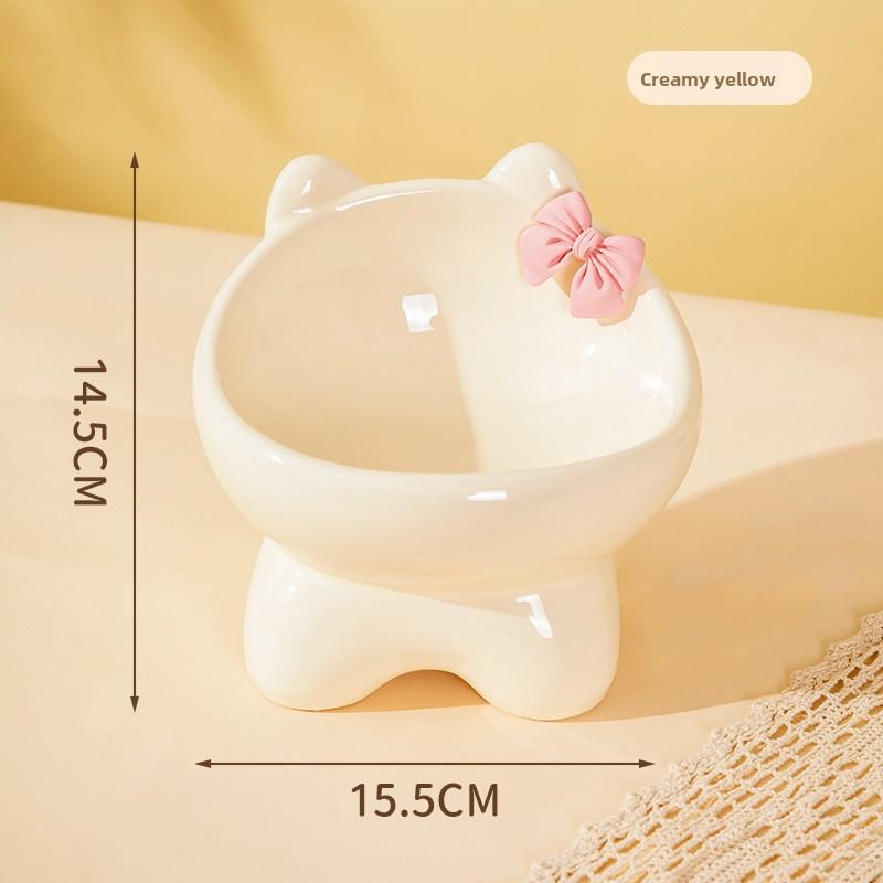 

Керамическая Миска для Кошек и Собак, Милая, Креативная, С Наклоном, Средне-маленького Размера, На Высоких Ножках, Для Кормления и Питья, Защищает Шею Кошки. Creamy yellow