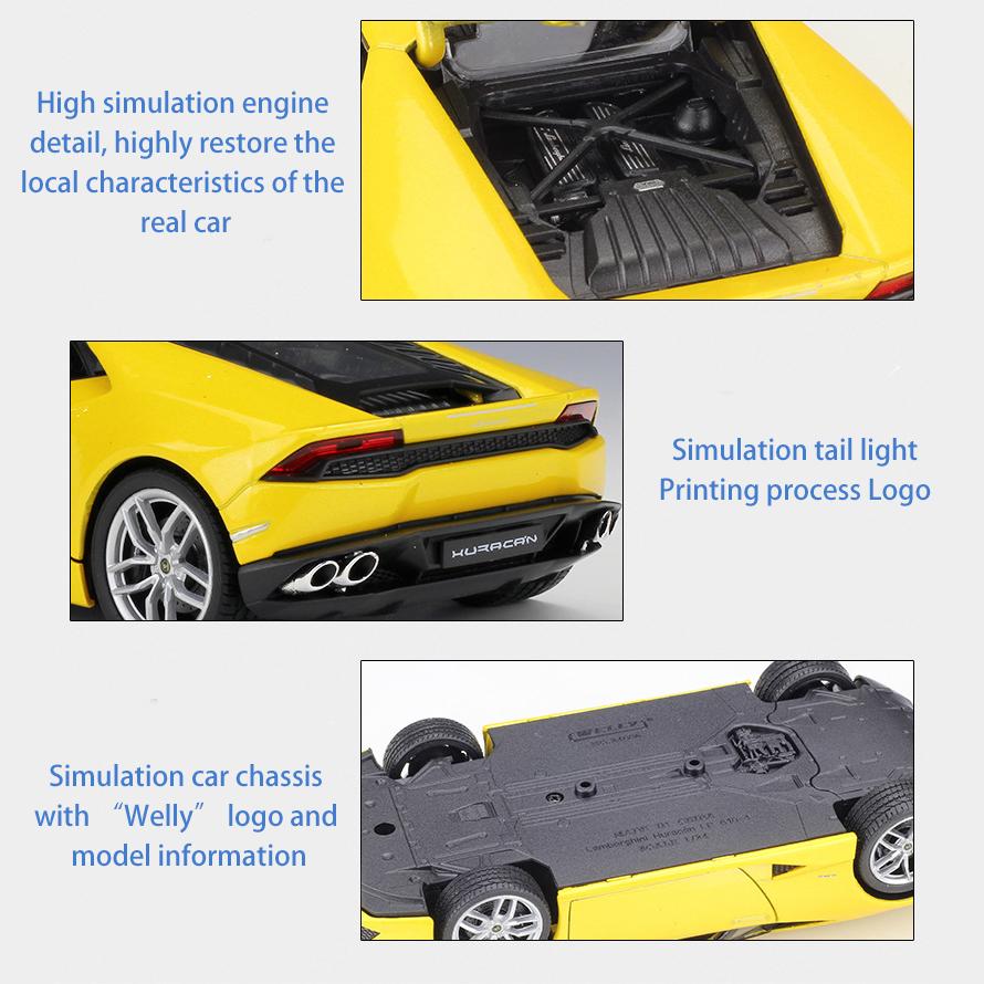 1/24 skala Welly Lamborghini Huracan LP610-4 legeringsbilmodell støpt metall leketøyskjøretøy bilmodell høy simuleringssamling gaver til barn