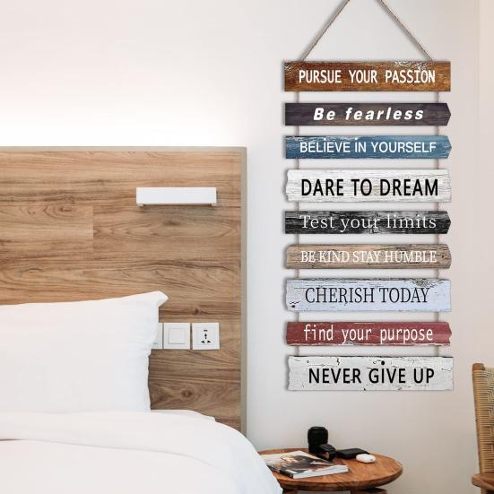 Inspirational Wall Art Decor Rustic Wall Hanging Plaque Farmhouse Wooden Door Sign Inspiring Positive Quotes Wall Decor for Office Bedroom Living Room