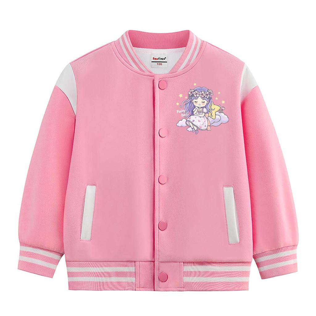 Girls' Fleece-Lined Baseball Jacket for Autumn/Winter 2026 - Thickened, Medium & Large Sizes