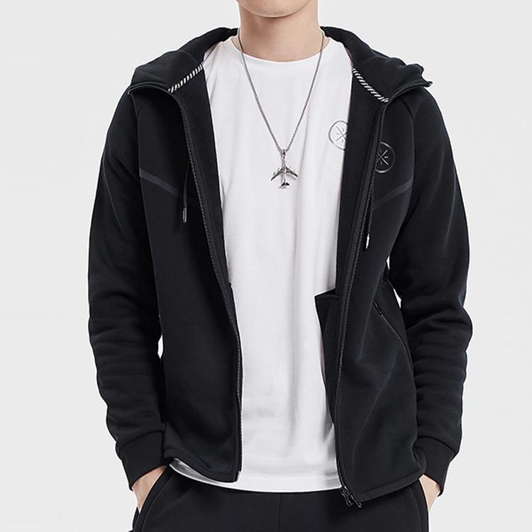 Li-Ning Wade Series Plush Warmth Drop Shoulder Sports Hooded Jacket Men Jackets Black AWDQ705-1