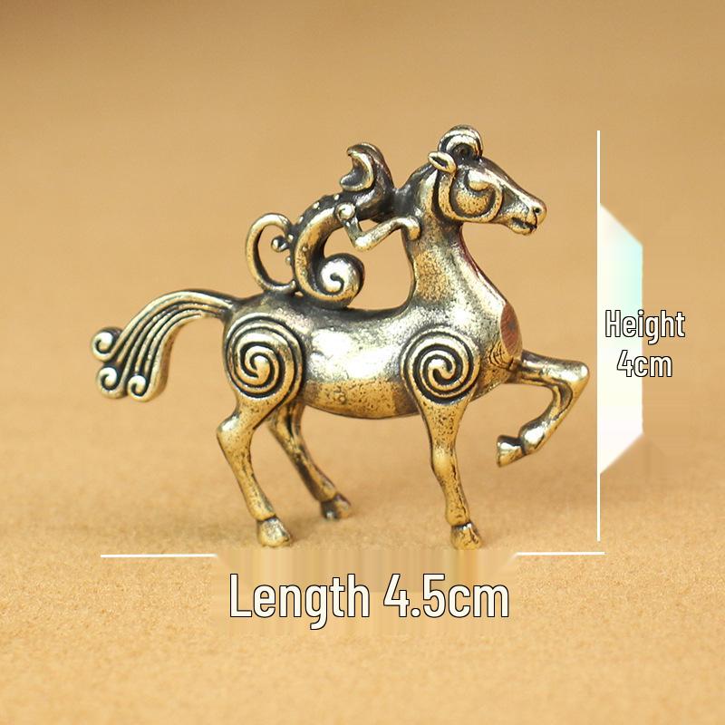 Antique Brass Monkey Zodiac Ornament: Small Desktop Copper Horse Figurine