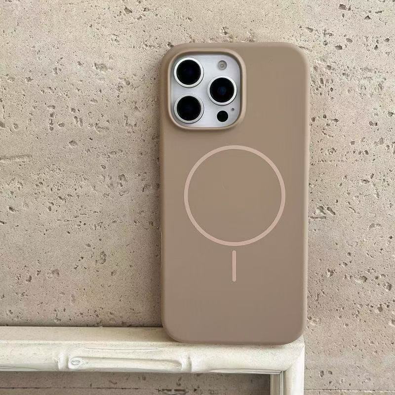 Applicable To Iphone16pro Fine Ring Magnetic Suction Liquid Silicone Mobile Phone Case Apple 17AIR Anti-drop Solid Color Protective Case