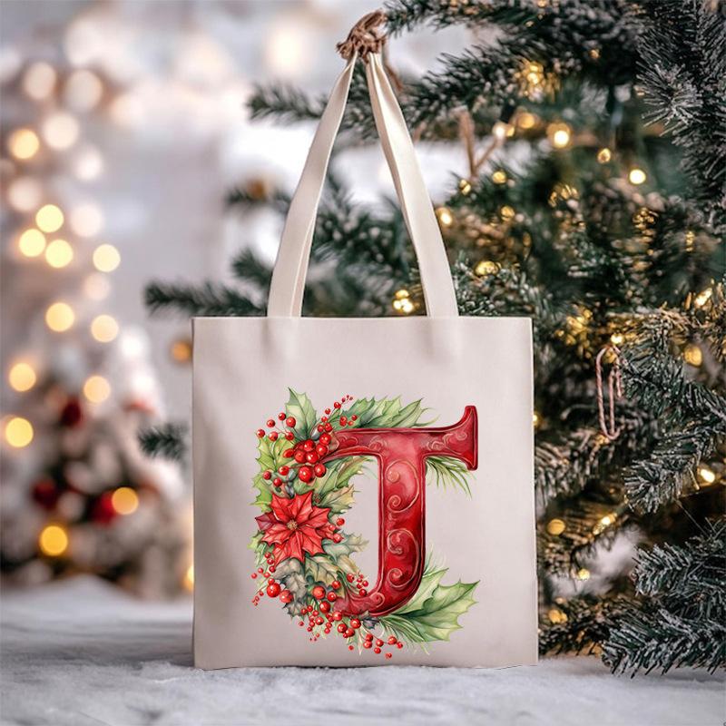 Christmas letter flower print niche trend tote bag shoulder bag