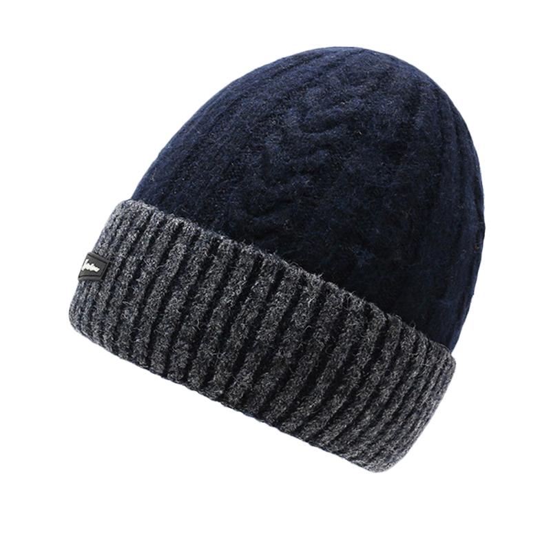 Winter Thick Knitted Hat men's Warm Retro College Style Wool Solid Color Wool Hat